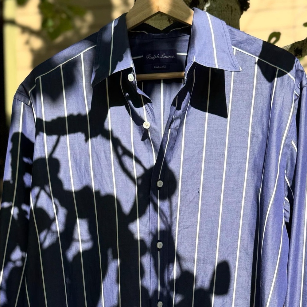 Ralph Lauren 100% Cotton Navy and White Striped Long-sleeve Dress Shirt 16.5 - Picture 3 of 7